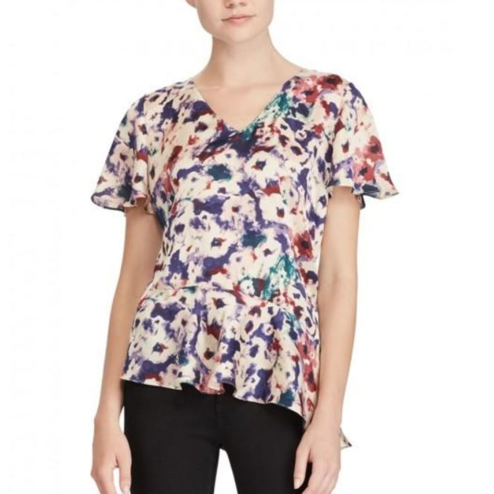 Ralph Lauren Womens Flutter-Sleeve Knit Blouse